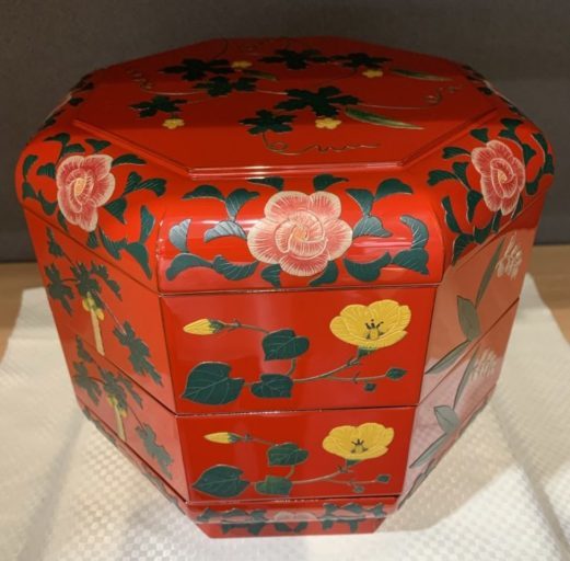 セール爆買い琉球漆器 堆錦 時代の硯箱　山水図　　琉球　堆漆 硯箱、文箱